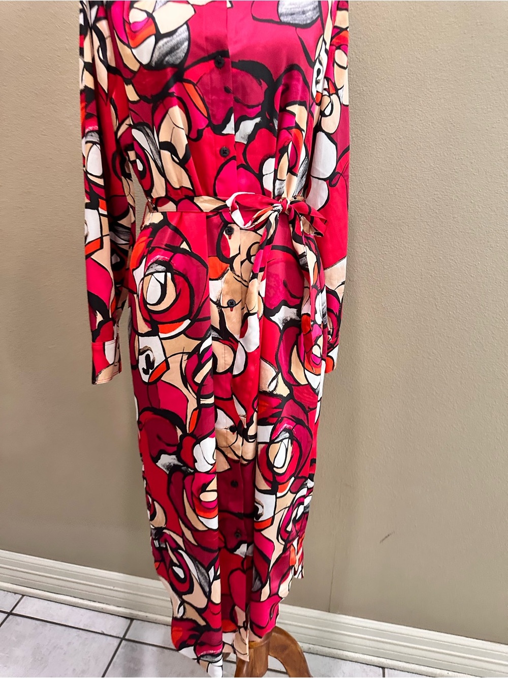 Chicos Shirt Dress Bold Pink Floral Shirt Dress with Tie Waist Small - Picture 4 of 16